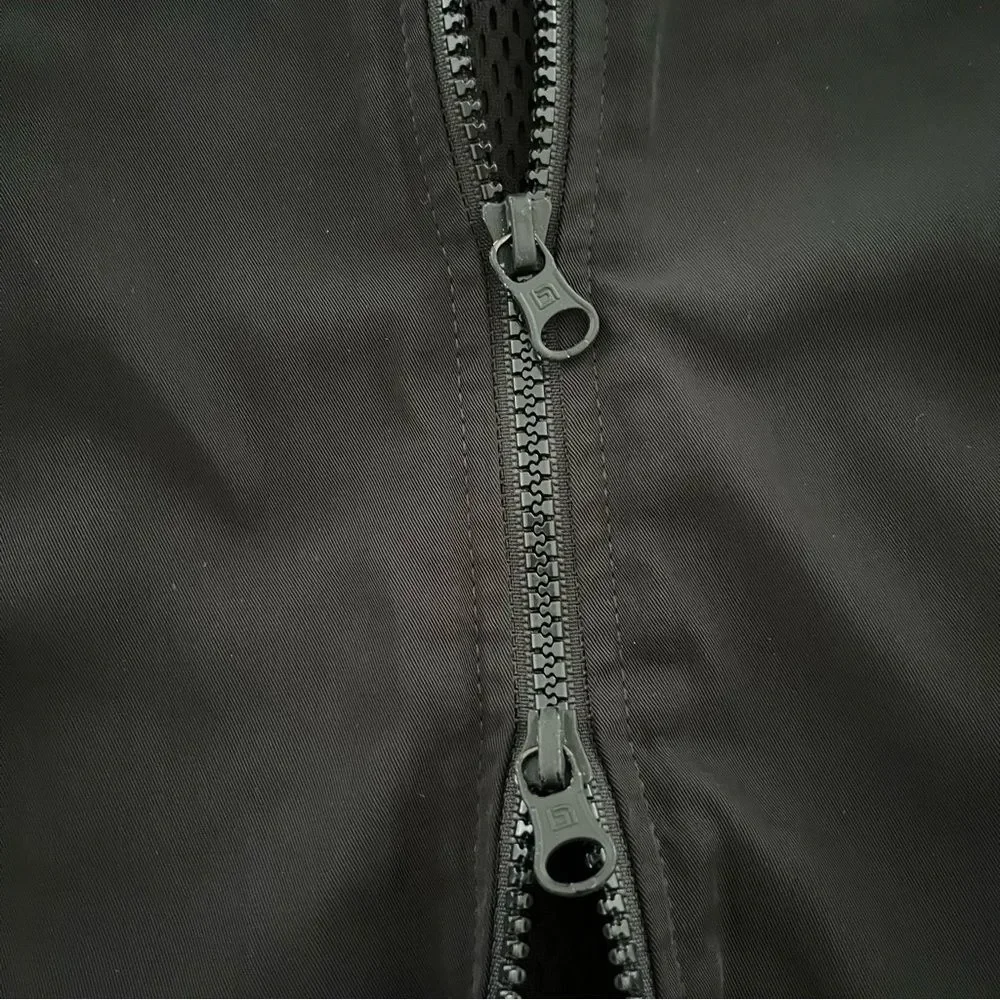 Blank Noir Mesh Panel Long Nylon Bomber Style Jacket in Black, Size S